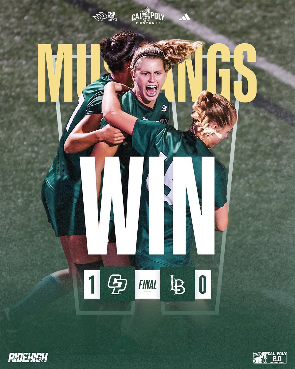 CPWomensSoccer's tweet photo. 𝗕𝗘𝗔𝗧 𝗧𝗛𝗘 𝗕𝗘𝗔𝗖𝗛 👊

Cal Poly secures three 𝗛𝗨𝗚𝗘 points on the road thanks to a goal from Madelyn Dougherty in the 21st minute🔥 With the win, the Mustangs currently climb into a tie for first place in the Big West‼️

#RideHigh🐎⚽️ | #BOOM💥 https://t.co/LHav5OKG72