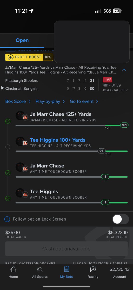 Great team play outta <a href="/teehiggins5/">Tee Higgins⁵</a> but damn this would’ve been nice
