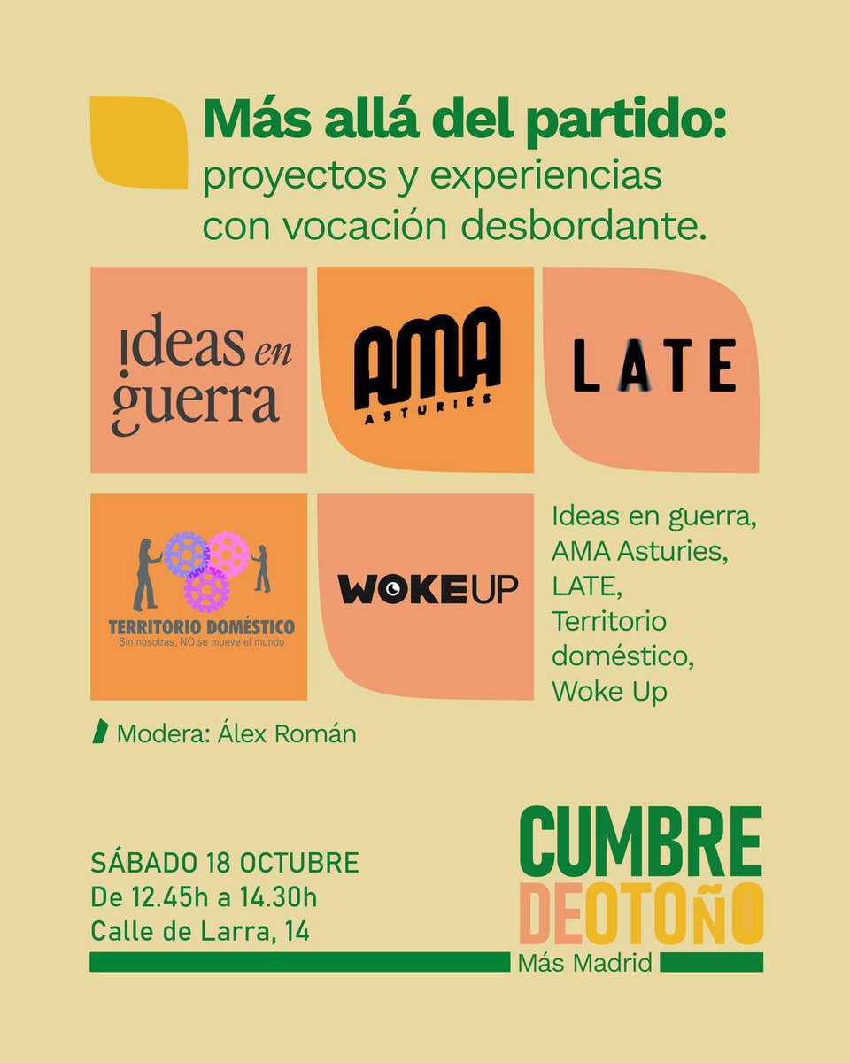 MM_Abierto's tweet photo. Este sábado celebramos la Cumbre de Otoño para compartir ideas, generar sinergias y afrontar el futuro con optimismo. 

Desde Más Madrid Abierto, fieles a nuestro compromiso con la participación democrática y la pluralidad, animamos a la militancia a sumarse. #Objetivo2027 https://t.co/jz5cxrJttl
