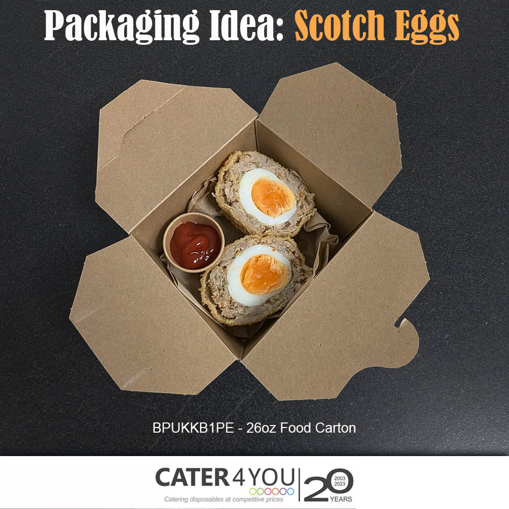 cater4you's tweet image. Packaging ideas for Scotch Eggs, in case you're struggling... (someone is) 
Large Egg, 80g Sausage meat.
26oz Food Carton: tinyurl.com/food-carton 
Cupcake Box: tinyurl.com/4cav-cupcake
cater4you.co.uk
#packagingsolution #chef #Foodie