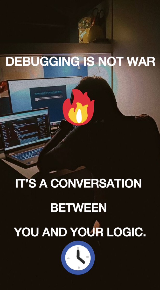 okwudilionyido's tweet image. Debugging isn’t about code.
It’s about patience, calm, and control.

Sleep on it.
Breathe through it.
Fix it.

#Coding #Debugging #Developers #Mindset #LoveYourW #StartupLife #Investors