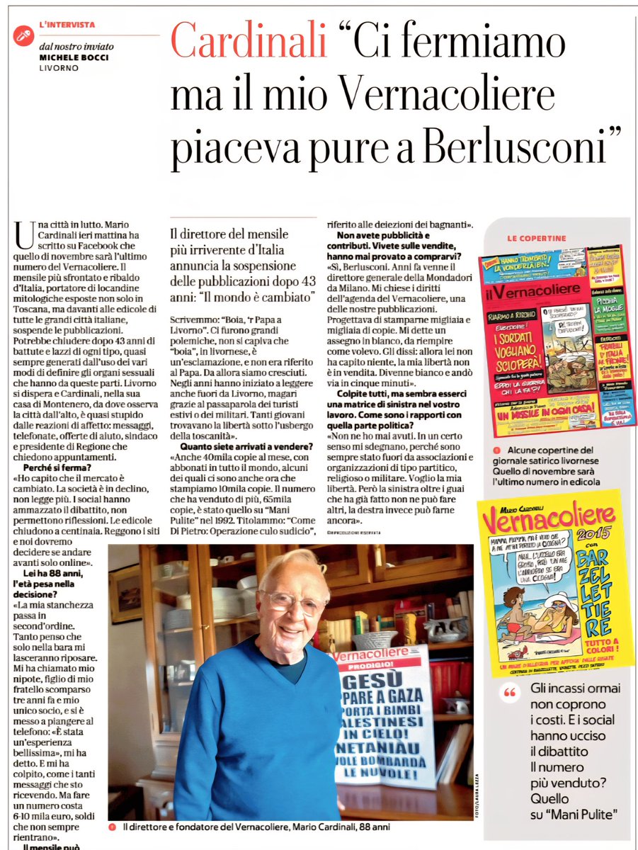 Chiude il Vernacoliere (ma numerosi in passato sono stati gli annunci, chissà...)
Una risata ci seppellirà 
via <a href="/repubblica/">Repubblica</a>