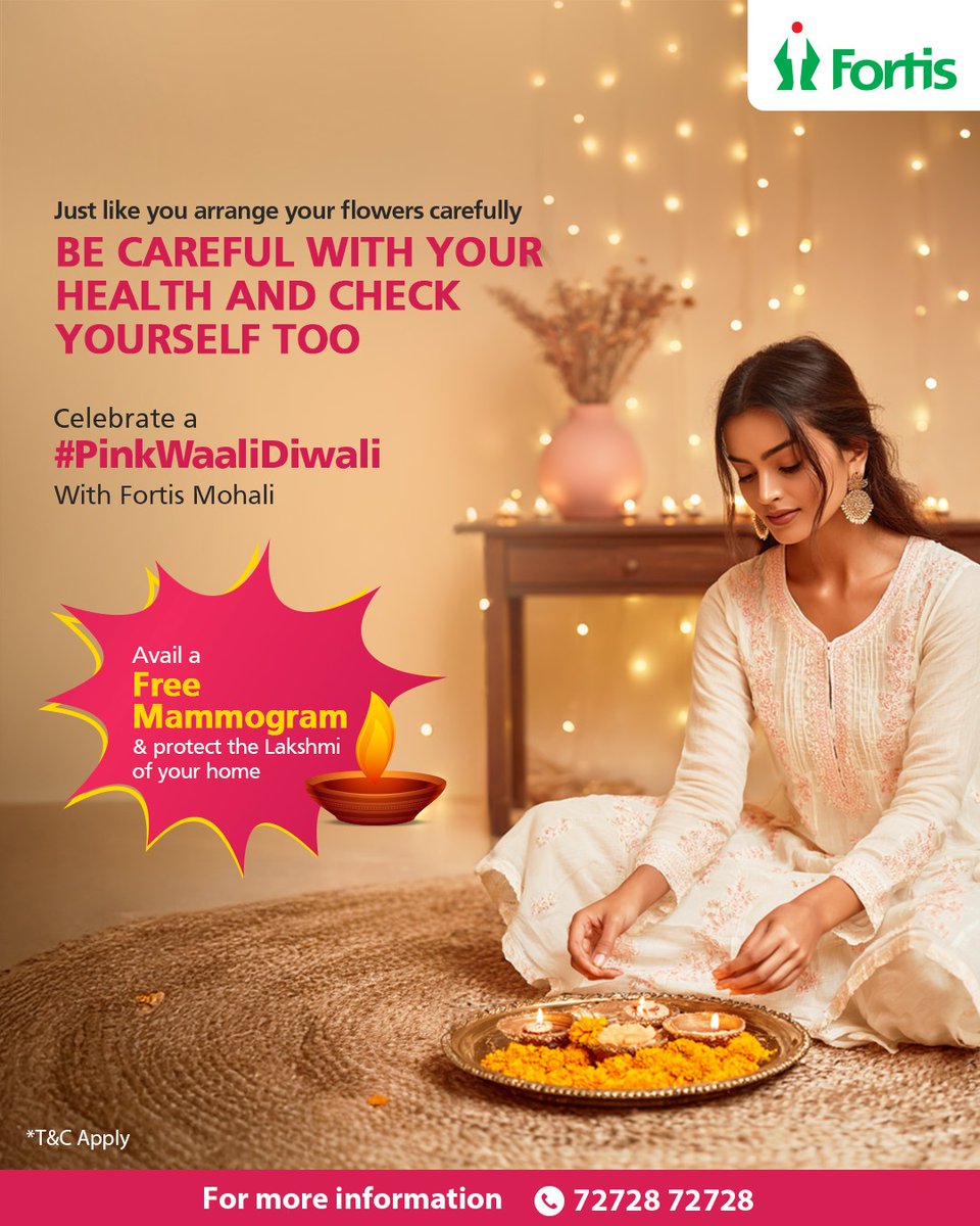 This Diwali, as you deck up your home, don’t forget to care for your health. Celebrate a #PinkWaaliDiwali with a Free Mammogram at Fortis Mohali and take a step towards early detection. Protect the Lakshmi of your home. 

#BreastCancerAwareness #FortisMohali