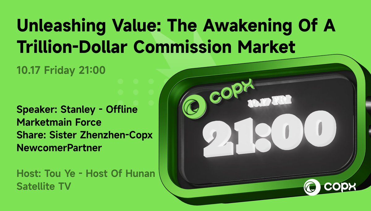 💥 Let value awaken — the trillion-dollar commission market is rising!
When AI meets decentralization, a new trading era begins.

🗓 Oct 17 (Fri) | 21:00

🚀 Open COPX.AI 👉 Tap Discover &gt; Enter LOOP Live Room
Join us and witness how #COPX ignites the next wave of
