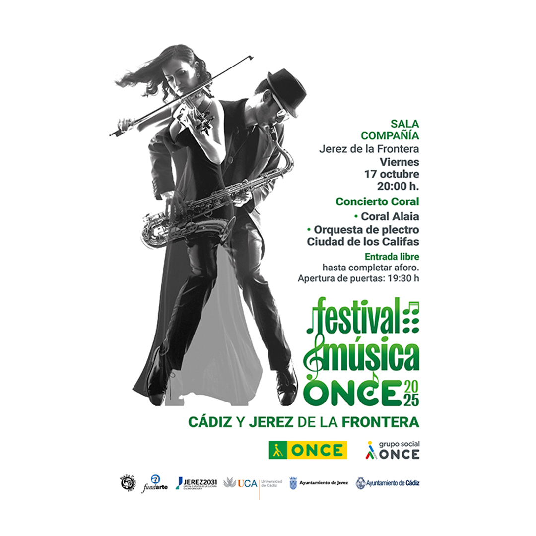 ONCE_oficial's tweet photo. 📢¡Actuaciones, HOY, del #FestivalMúsicaONCE, te esperamos!

🕗20h
⭐️Concierto coral Alaia
⭐️Orquesta de plectro Ciudad de los Califas
📍Sala Compañía. Pl. Compañía, s/n - Jerez de la Frontera
🎫Entrada libre hasta completar aforo
(Apertura de puertas: 19:30h)

@aytoJerez
👇hilo