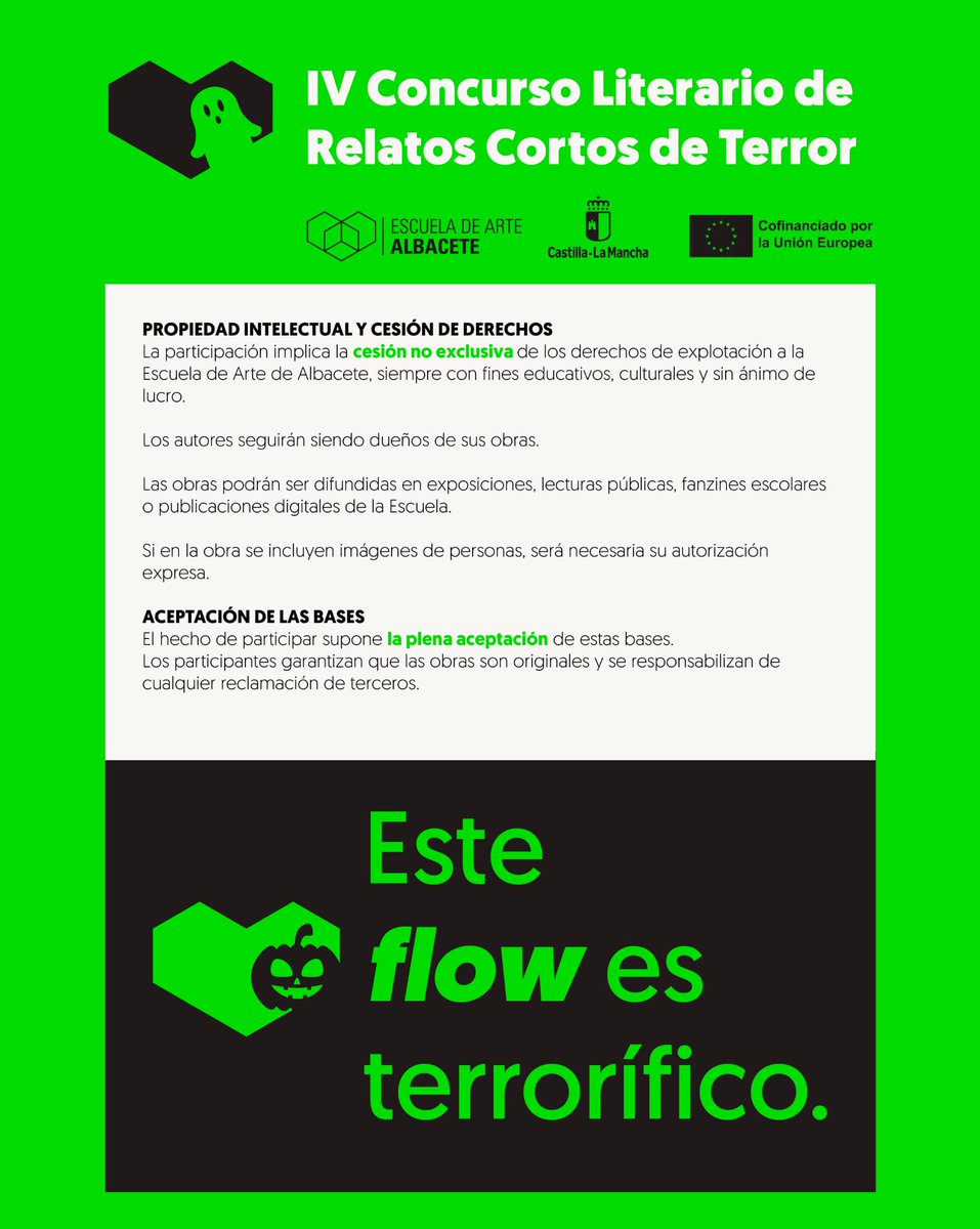 IV Concurso de relatos terroríficos! Halloween is coming!!! 🎃 Contar una historia espeluznante tiene premio. Bases en los paneles de los pasillos de la EA y en la página web. 
#Planlectura #Creatividad
#educacionpublicadecalidad  #escueladeartealbacete #halloween  #Albacete