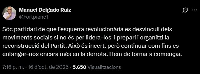 sóc partidari que cadascú sàpiga el lloc que li pertoca: si la direcció de la lluita l'ha de marcar un senyor que fa anys que no toca ni quarts ni hores i que es va quedar atascat en glòries passades (que jo sàpiga, el psuc no va fer la revolució, precisament), apaga y vámonos.