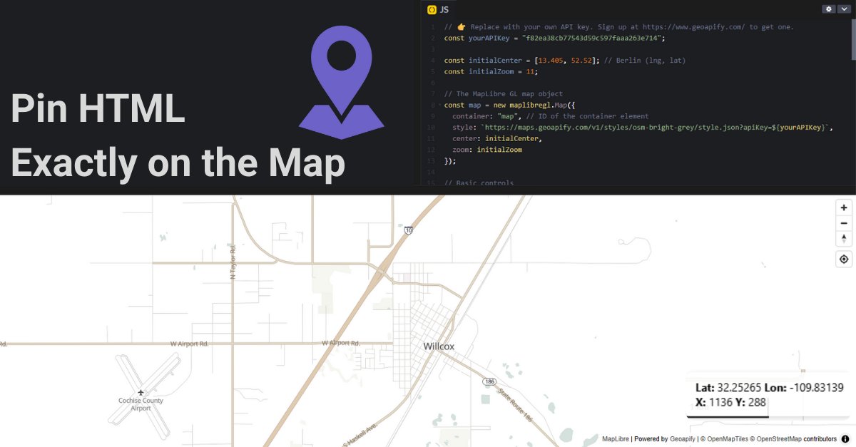geoapify's tweet image. Stop guessing overlay positions ✋
Use MapLibre’s map.project() to anchor DOM elements exactly where your features are.
Example 👉 codepen.io/geoapify/pen/x…
#Geoapify #MapLibre #WebDev #GIS #Developers