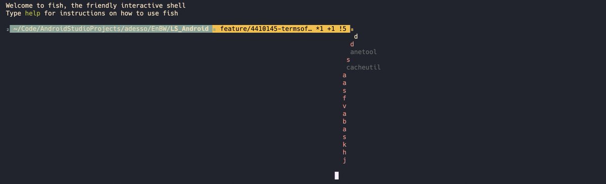 alikorkmaz_apk's tweet image. Android Studio'da terminalinde fish shell'i bozuk olan var mi? Her bastigim karakter bir sonraki satira geciyor sacma sekilde
