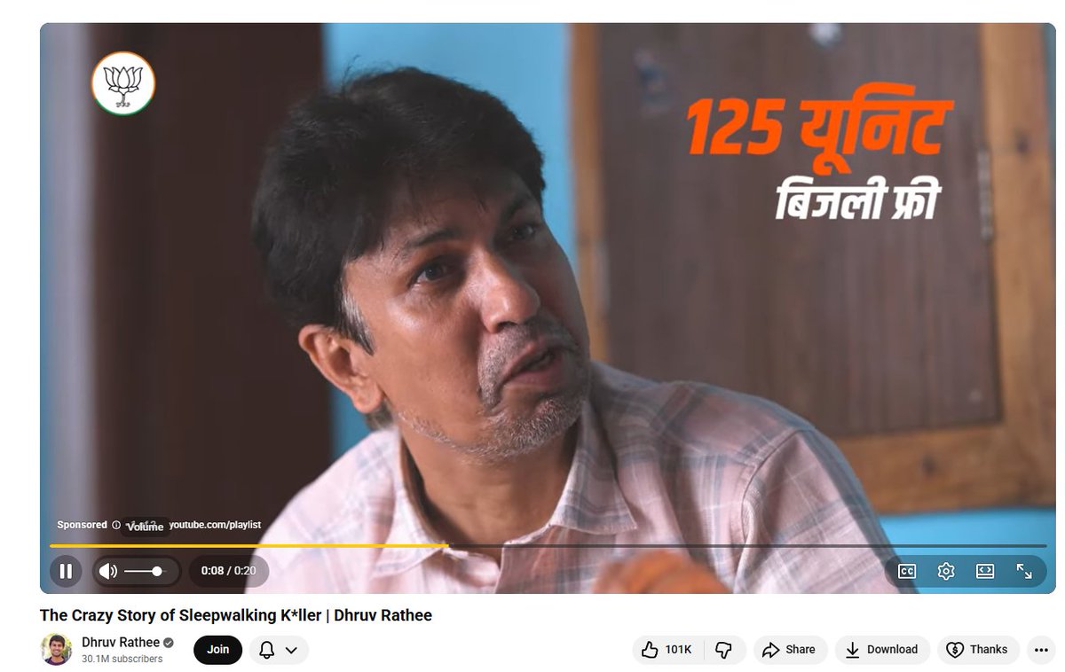 Irony is <a href="/BJP4India/">BJP</a> Ad on a <a href="/dhruv_rathee/">Dhruv Rathee</a> Video
