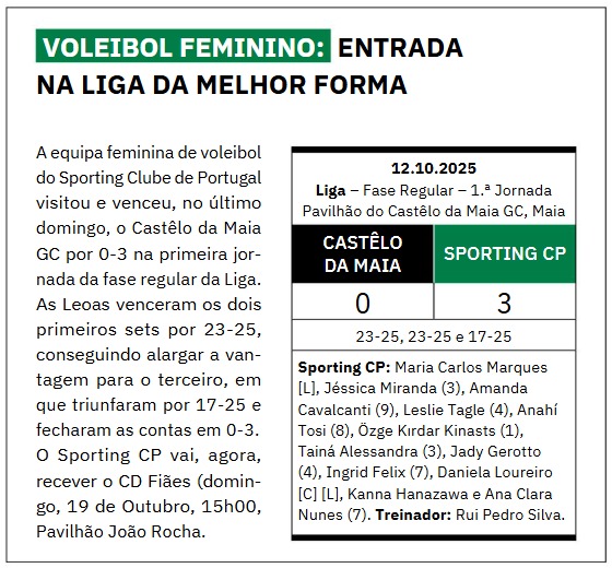 VolFemininoSCP's tweet photo. "Somos notícia"... Jornal "Sporting" desta semana
 1.ª Jornada da Liga https://t.co/PxMijz78lp... 

#SportingCP
#VoleibolFemSCP
#Noticias
#JornalSporting
#solverdept https://t.co/KQavN3yPOU