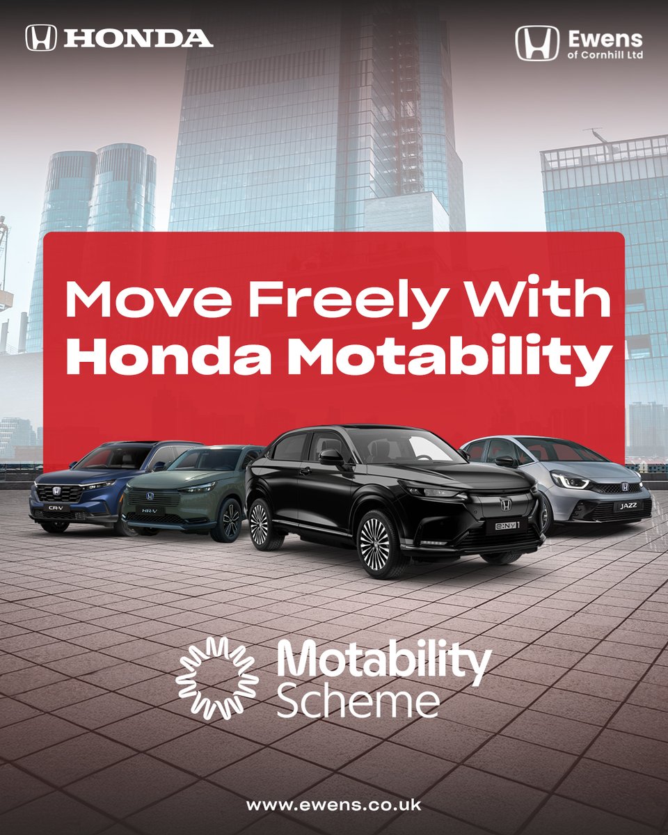 EwensofCornhill's tweet image. Make your life easier with Honda Motability. From Jazz Hybrid to electric e:Ny1, there&apos;s a perfect Honda waiting for your everyday journey. Starting from Nil Advance Payment - we offer a hassle free experience, taking all your stress away.

Dial 01466 751235 

#MotabilityScheme