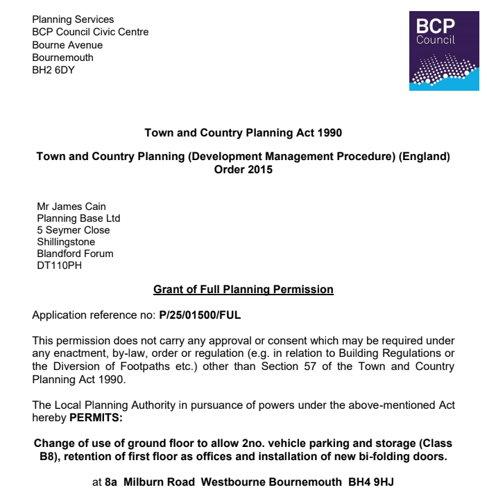 PlanningBase's tweet image. @planningbase secures change of use permission for building in #westbourne conservation area. Permission granted for use of property for storage and parking. Heritage justification ensured no harm to conservation area. #planningbournemouth #planningwestbourne #planningdorset