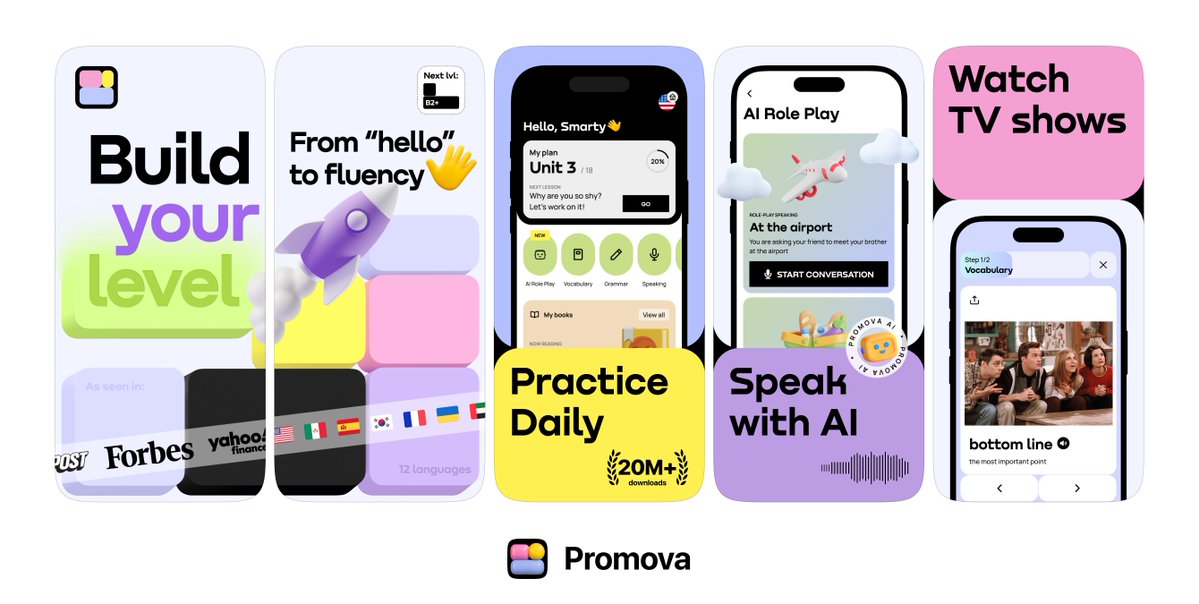 screenshotfirst's tweet image. New concept 🌈
Created with the Promova team — visuals that carry the core idea without words.
We love sets like this. Built to connect across languages, clear at every level.
What do you think of the concept?