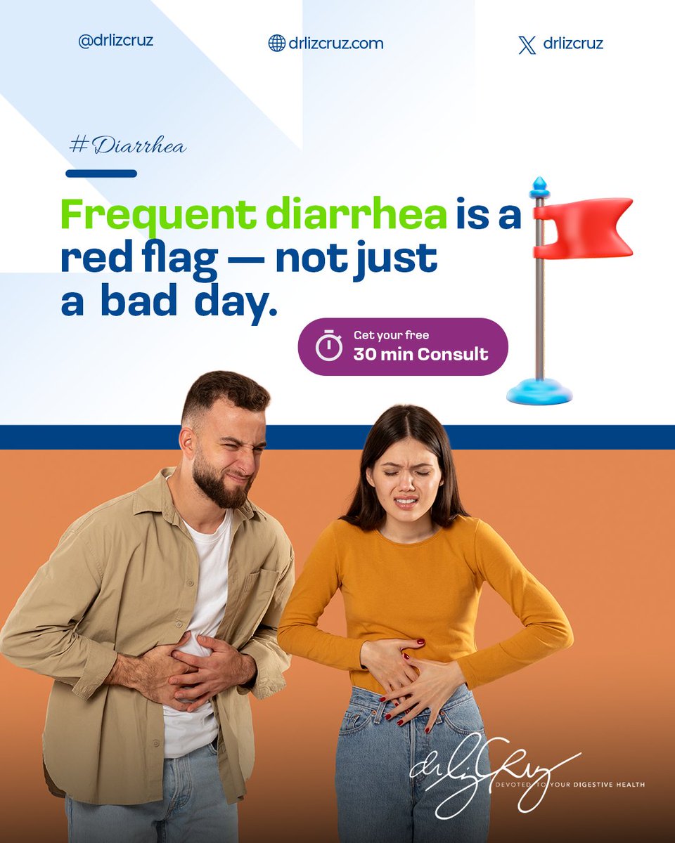 drlizcruz's tweet image. ⚠️ Frequent diarrhea is a red flag — not just a bad day.

Persistent symptoms can signal deeper digestive concerns that shouldn’t be overlooked. 

👉 Sign up for a 30-minute FREE consult today! 
🔗 calendly.com/drlizcruz 

#diarrhea #guthealth #digestivesupport #DrLizCruz