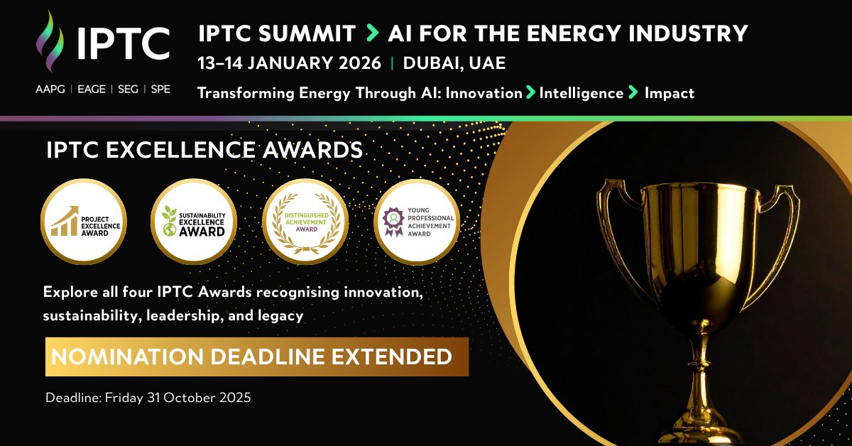 iptc_net_org's tweet image. 🚨 Good news! The IPTC Summit Excellence Awards deadline has been extended.

Got a project, innovation, or story that deserves recognition? You’ve still got time to shine. 🌟

Submit now → go.spe.org/org_tw_sm_awar…

#IPTC #EnergyLeadership #Innovation #Awards #OilAndGas…