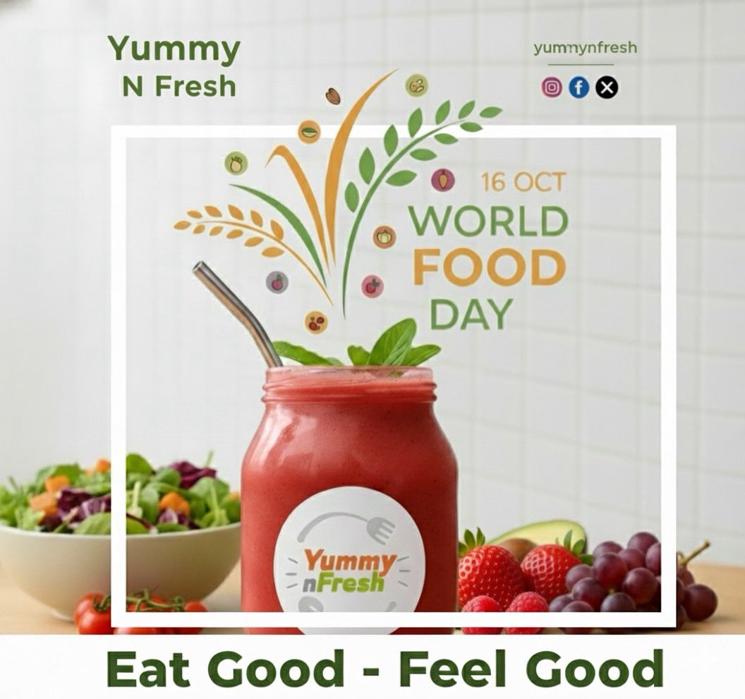 Happy World Food Day!

At Yummy-N-Fresh, we believe that Food is Thy Medicine.

Today, we celebrate the power of healthy eating the farmers who nurture the earth and grow nature’s goodness, and the cooks who transform it into vibrant, nourishing meals.

Eat Good – Feel Good!