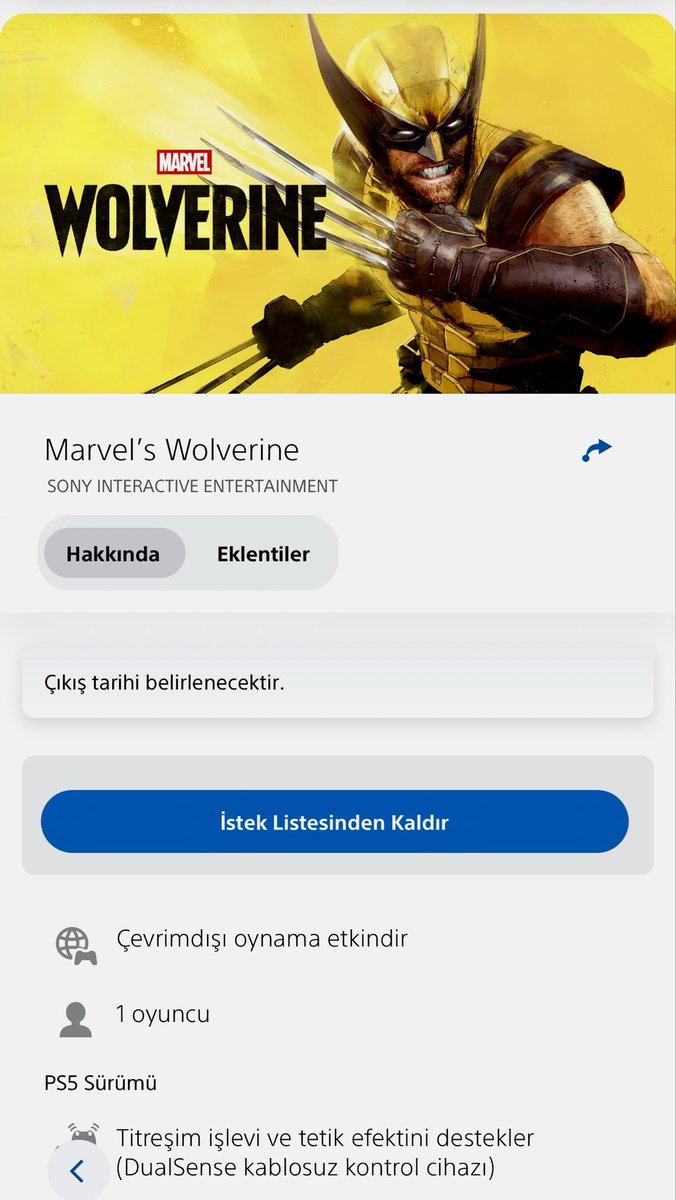 thegamelih's tweet photo. Playstation store’da İstek Listenize Ekleyebilirsiniz 

#PlayStation #Wolverine https://t.co/5HYnq5RqbN