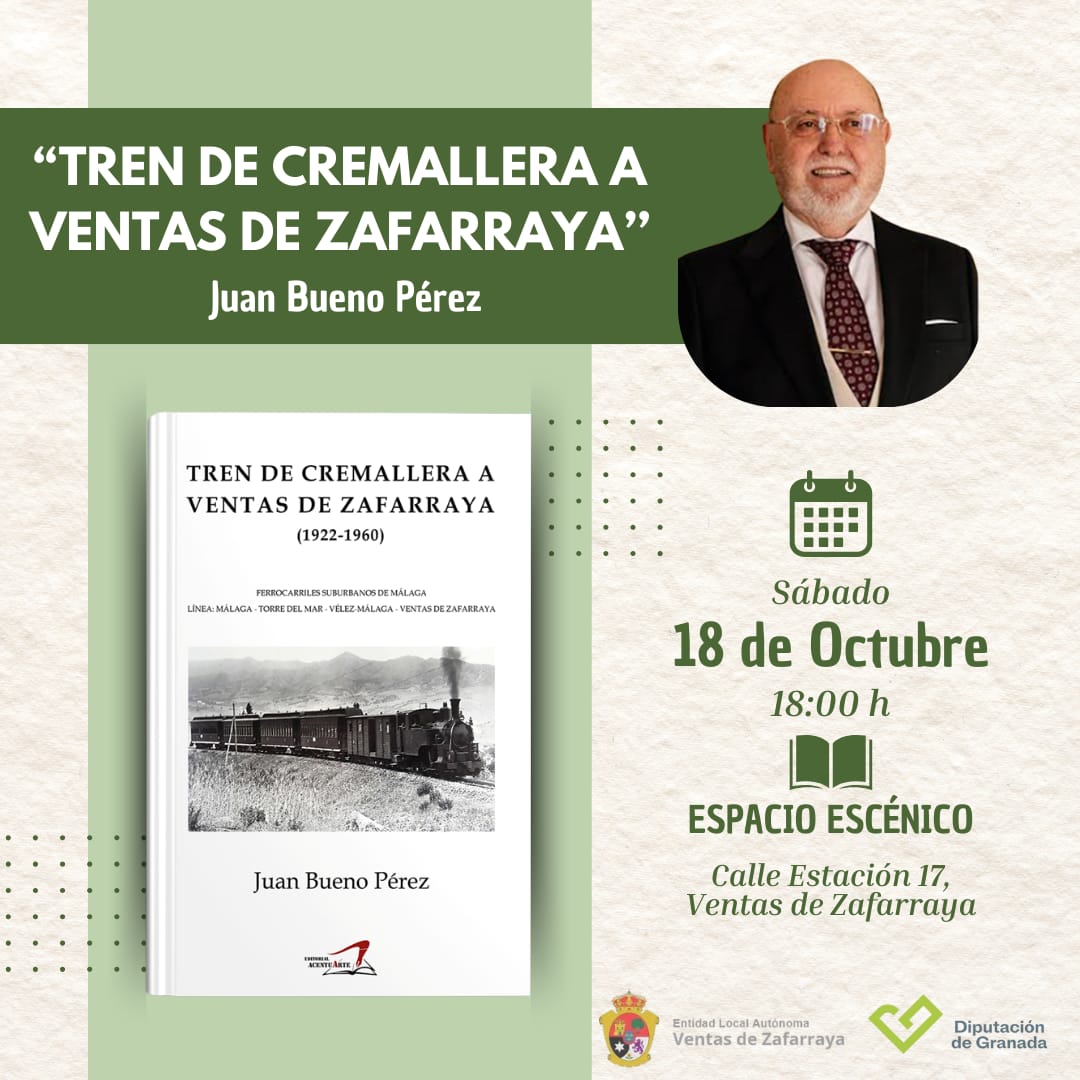 El tren dejó de sonar hace décadas, pero su historia sigue viva.
🚂 'El tren de cremallera a Ventas de Zafarraya', de Juan Bueno Pérez, se presenta este sábado 18/10 a las 18 h en el Espacio Escénico de Ventas de Zafarraya.