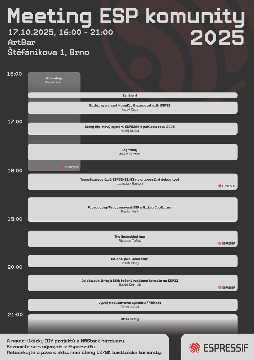 RadimKarnis's tweet image. Těšíme se na vás dnes od 16:00! #Espressif