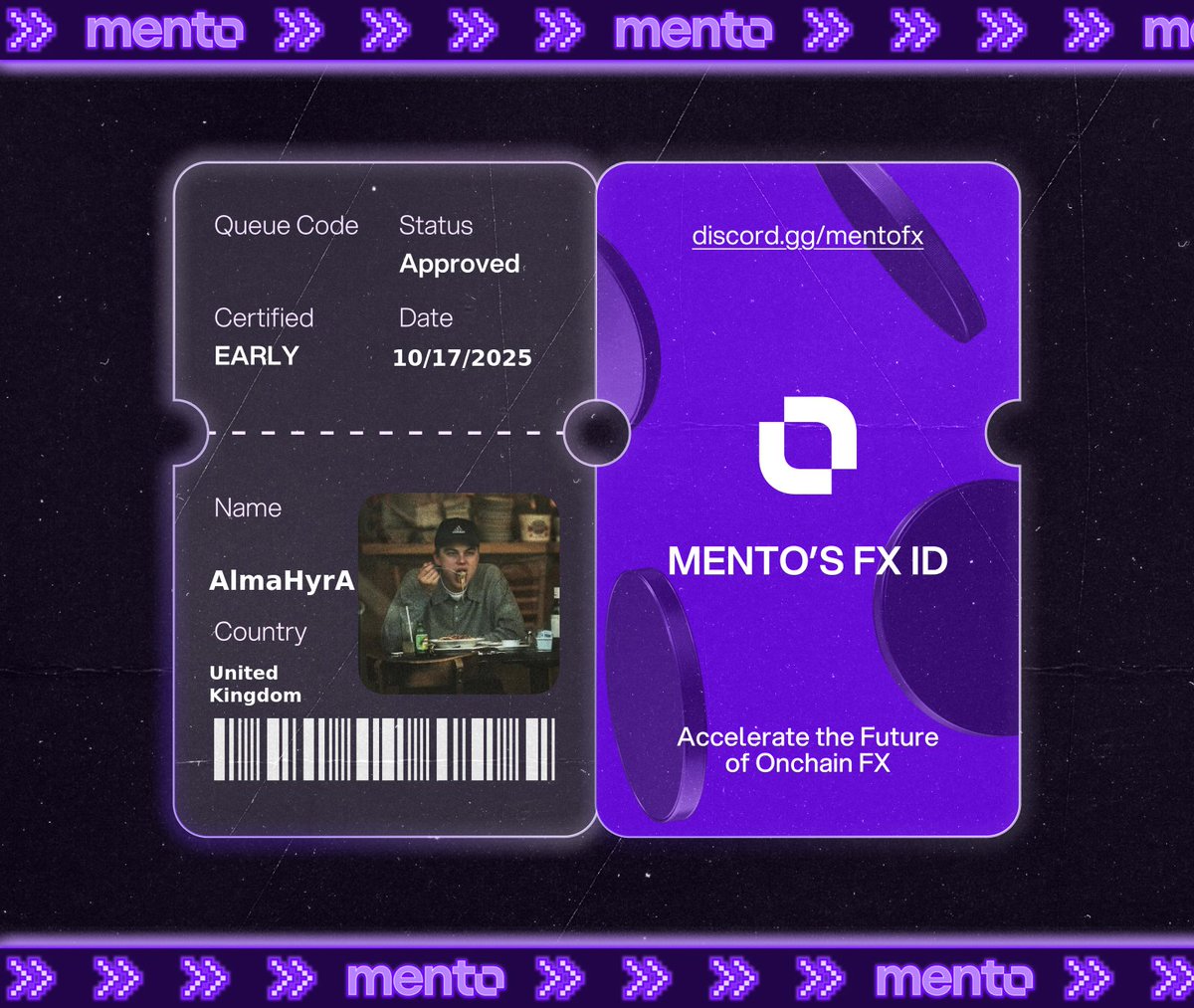 I’m now verified early to the global onchain FX layer, with my Mento FX ID.
The future of money runs here w/ <a href="/MentoLabs/">Mento (fx/acc)</a>
fx/acc 
discord.gg/mentofx