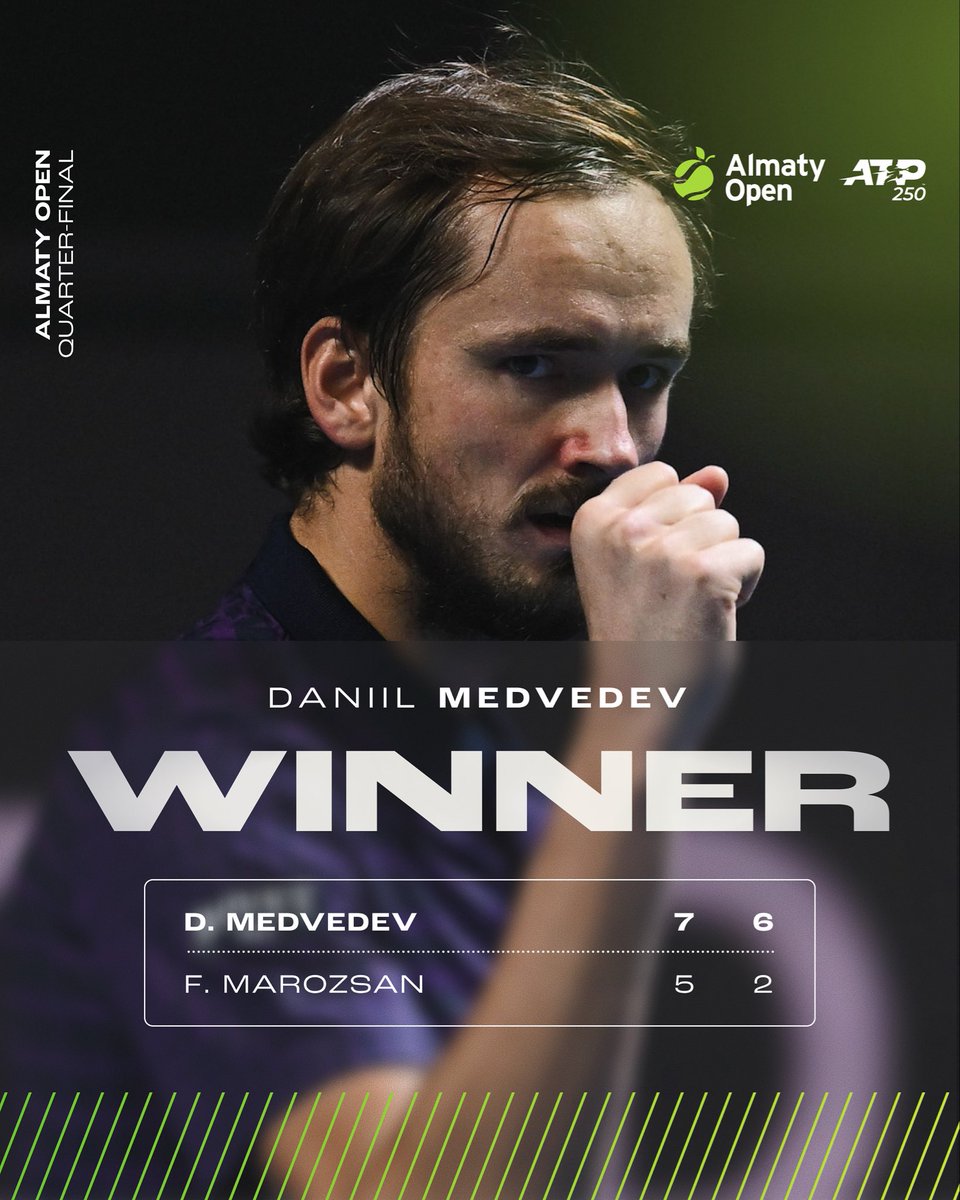 AlmatyOpen_KZ's tweet photo. Medvedev battles past Marozsan to reach the Almaty Open semifinals 🎾

#AlmatyOpen https://t.co/xX8XpyPQHN