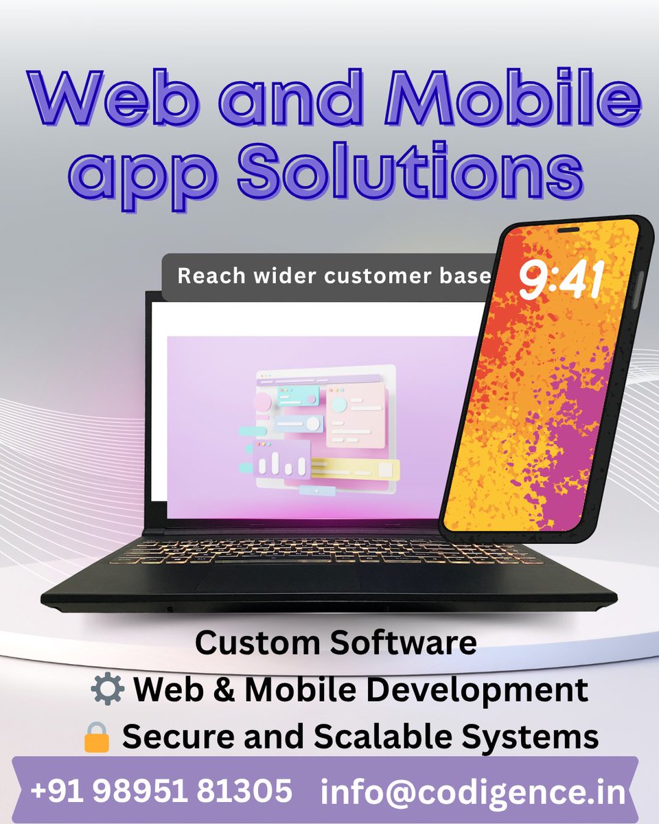 Codigence's tweet image. we create smart and scalable web and mobile app solutions to help your business grow faster. 
 Custom Software
Web &amp;amp; Mobile Development
 Secure and Scalable Systems

Visit  codigence.in

#Codigence #WebDevelopment #AppDevelopment #SoftwareSolutions #TechInnovation