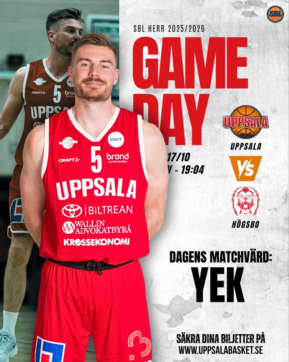 🔥 GAMEDAY - FREDAGSMYS I FYRISHOV! 🔥

Lite drygt två veckor har gått sedan senast, men ikväll är det äntligen dags igen - hemmamatch i Fyrishov! 💥

🏆: SBL Herr
🆚: Högsbo Basket
🏟: Fyrishov
🕒: 19:04
🎟: secure.tickster.com/sv/x1yr7vmtt6j…

❤ Dagens matchvärd: YEK

#UppsalaBasket