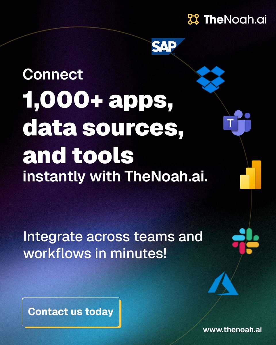thenoahai's tweet photo. Seamless integration starts here. Connect 1,000+ apps and data sources with https://t.co/EfufUBXeZy and streamline your workflows in minutes.

Contact us today!

https://t.co/7TqNCVzDrx

#AIIntegration #WorkflowAutomatio #NoCodePlatfor #DataConnectivity https://t.co/VMTEGiiewD