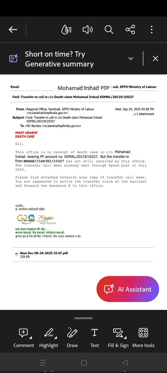 FutLegend16's tweet photo. @officialepfo @mansukhmandviya @PMOIndia @narendramodi @PIB_India @MIB_India @mygovindia @LabourMinistry @ShobhaBJP My father's death claim is not being processed at @epfobandra. Please tell them to process the claim, It is pending since july 2024 Even my grievance with the registration number ROBND/E/2025/48780 is not being looked upon https://t.co/AKdGIDcjJ0