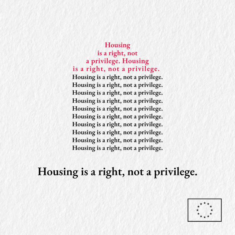 EU_Commission's tweet photo. Housing is a right, not a privilege.
 
This year, we will present the Affordable Housing Plan – to make housing more affordable, sustainable and fair for all Europeans.
 
Today is the last day to contribute to the open public consultation. #HaveYourSay ↓