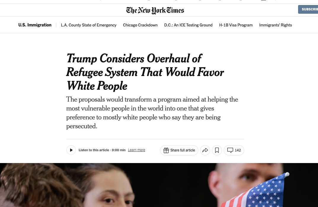 Trump-Regierung will „weißen Europäern“, die sich gegen Massenmigration aussprechen, als „Flüchtlinge“ einwandern lassen

„Die Trump-Regierung erwägt laut Dokumenten, die der New York Times vorliegen, eine radikale Überarbeitung des US-Flüchtlingssystems, die das Programm auf ein