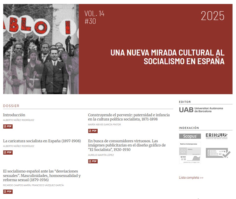 Hoy se cumplen 175 años del nacimiento de Pablo Iglesias Posse

Podéis leer el dosier "Una nueva mirada cultural al socialismo en España", coordinado por Alberto Núñez Rodríguez (<a href="/DptoHa/">Dpto. Hª Medieval, Moderna y Contemporánea. USAL</a> <a href="/usal/">Universidad de Salamanca</a>) en <a href="/Revista_Rubrica/">Rubrica Contemporanea</a> 

Y de paso seguid a la cuenta de la revista 🔝