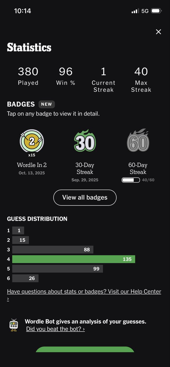 40 streak down. Will I ever get that 60 day Wordle streak