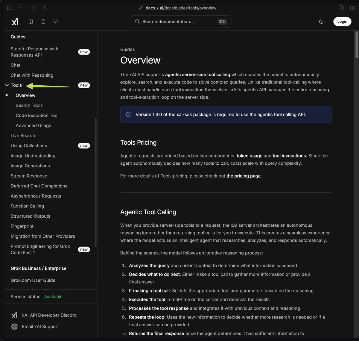 techdevnotes's tweet image. xAI API now supports Agentic Server-side Tool Calling
Grok model in API now can autonomously explore, search, and execute code to solve complex queries