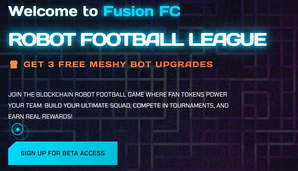 fusion31479's tweet photo. Fusion FC — the robot football game powered by fan tokens — is entering BETA. ⚙️⚽

Build your Meshy, fuse your fan tokens for a more powerful team and dominate the field!

https://t.co/IlAowflEEa https://t.co/0jQNlU5zW7