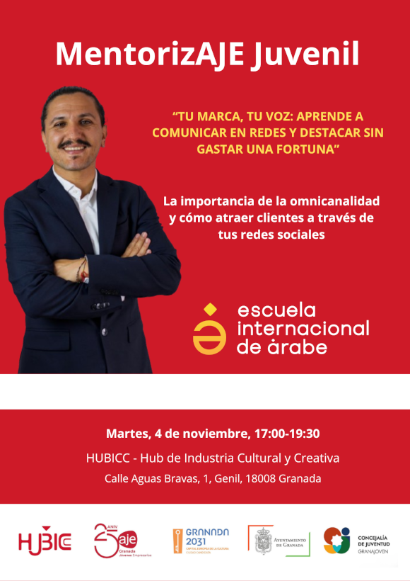 🎯 MENTORIZACIÓN GRATUITA
Próxima sesión: "Tu marca, tu voz"
Aprende a comunicar en redes y destacar ¡sin gastar una fortuna!

📅 4 de noviembre 2025 de 17:00 a 19:30 h
📍 HUBICC – AJE Granada

🎟️ Reserva tu plaza 👉 ajegranada.org

@aytosgranada <a href="/ajegranada/">A.Javier</a> <a href="/2031granada/">2031 Granada</a>