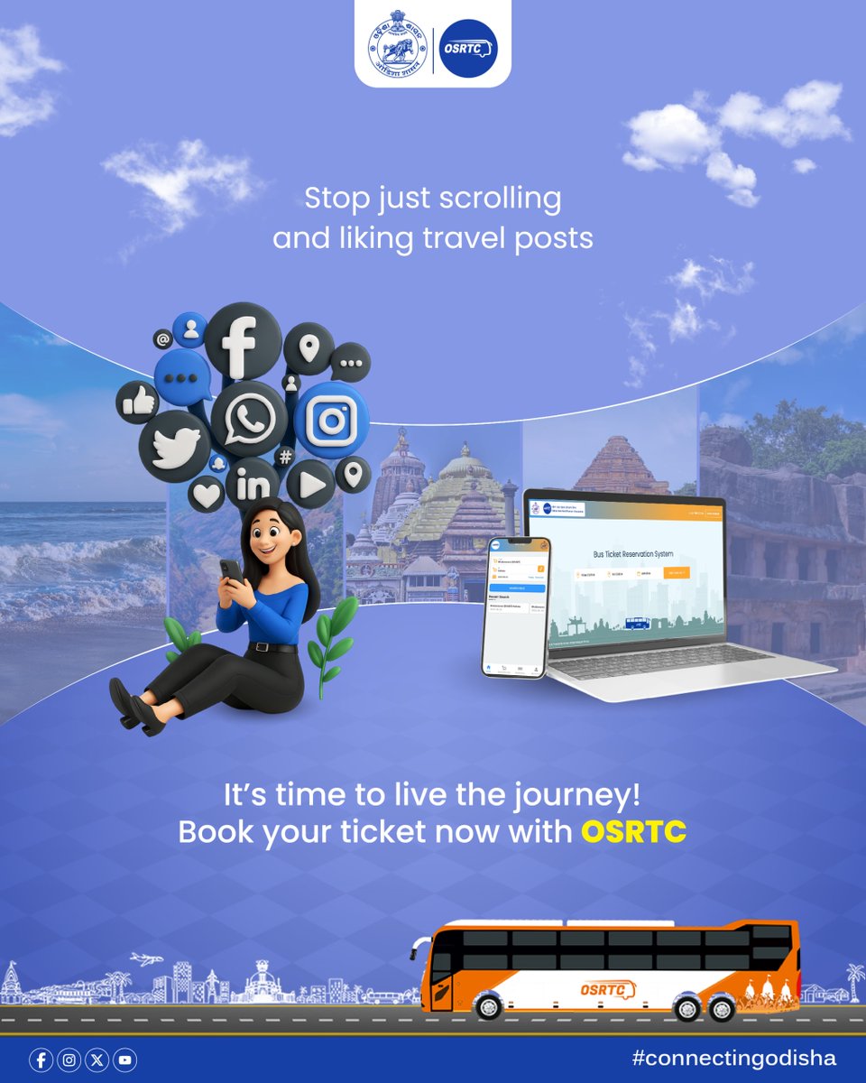 OSRTC_Odisha's tweet image. Stop Scrolling, Start Exploring with OSRTC!
With OSRTC’s easy online ticket booking, your dream destinations are just a click away. Enjoy safe, & affordable journeys anytime, anywhere. Book now and let OSRTC take you there!
#connectingodisha #osrtcforall