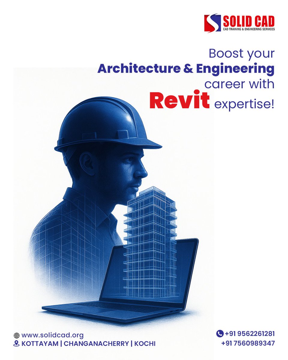 cad_solid's tweet image. Boost your architecture and engineering career with Revit expertise through our comprehensive beginner-friendly course. 

For Details:
☎ +91 7560989347, +91 9562261281

#SOLIDCAD #RevitCourse #ArchitectureTraining #EngineeringSkills #LearnRevit #BIMTraining #DesignSkills