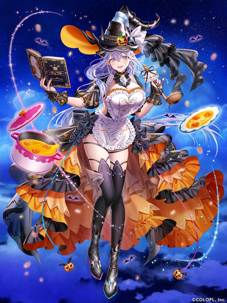 魔女猫さん ψ(｀∇´)ψ 白猫さん　ハロウィン♪ 白猫魔女とお化けのハロウィンイラスト - No: 23160903｜無料イラスト