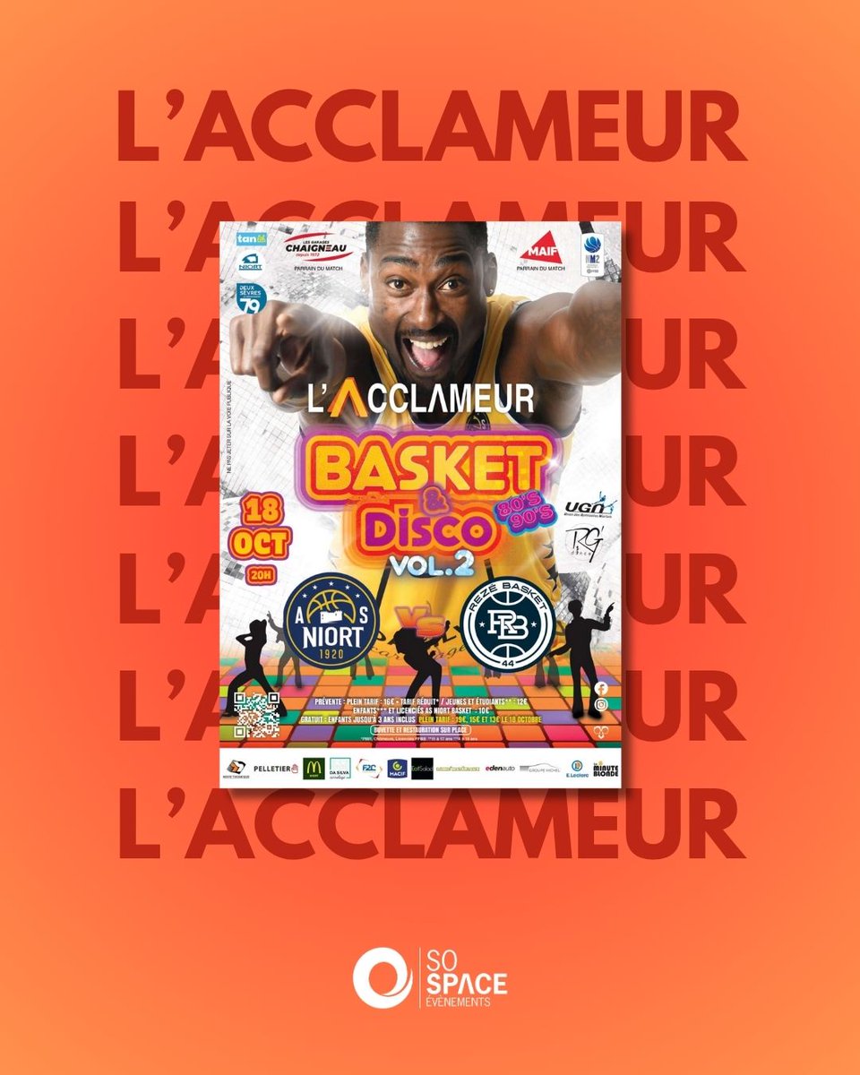 BASKET DISCO - <a href="/asniortbasket/">A.S Niort Basket</a> - REZE BASKET 44
📅 𝗦𝗮𝗺𝗲𝗱𝗶 𝟭𝟴 𝗢𝗰𝘁𝗼𝗯𝗿𝗲 𝟮𝟬𝟮𝟱
📍 Salle #LAcclameur 
⌚ Ouverture des portes : 18h30
⛹🏼‍♂️ Coup d’envoi : 20h00

🔥🏀 𝗗𝗜𝗦𝗖𝗢 𝗕𝗔𝗦𝗞𝗘𝗧 𝗔̀ 𝗟’𝗔𝗖𝗖𝗟𝗔𝗠𝗘𝗨𝗥🕺✨
𝗟𝗲𝘁’𝘀 𝗴𝗼 𝗗𝘂𝗰𝗸𝘀 !!💛💙