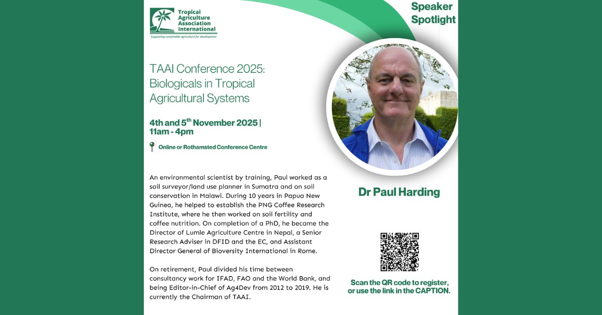 TropicalAgri's tweet photo. Today’s highlighted speaker is the current chair of the TAAI Dr. Paul Harding. He is among the many speakers at the TAAI Conference 2025 . More speaker biographies, the full conference program and registration information are available on our website at: https://t.co/nrA9RBl8G5 https://t.co/ejLdZDCmch