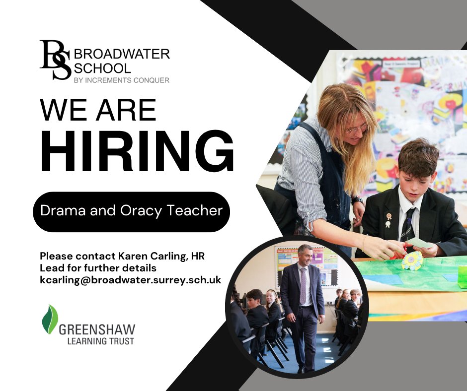 🎭 Join our Performing Arts team!
✅ Lead our Oracy programme (ESB Level 1)
✅ Inspire students across all year groups
✅ Drive GCSE Drama success
📩 Help us bring performance to life!
Application deadline is October 22nd, 9am.
broadwater.surrey.sch.uk/content/?pid=1…
