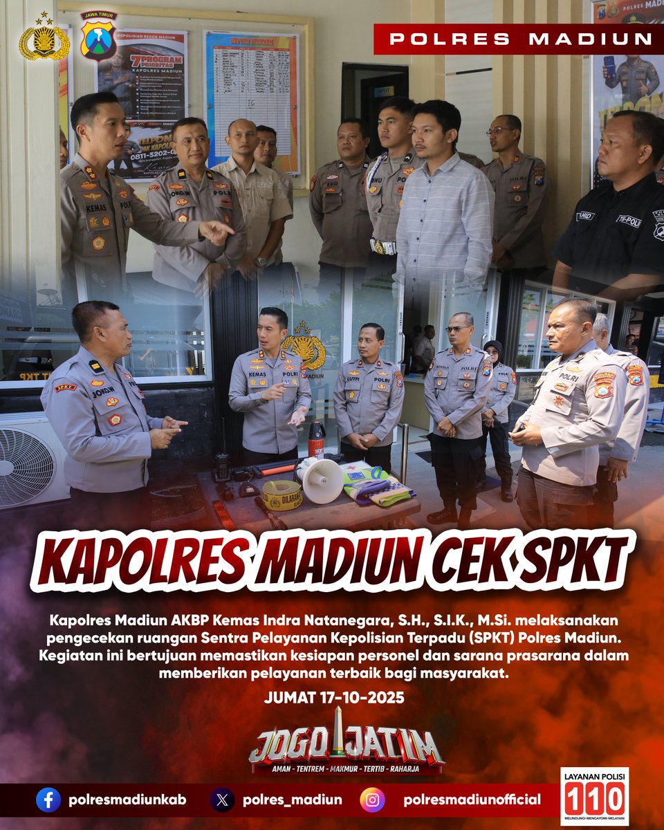 polres_madiun's tweet photo. Kapolres Madiun AKBP Kemas Indra Natanegara, S.H., S.I.K., https://t.co/I0toVyARuy. melaksanakan pengecekan ruangan Sentra Pelayanan Kepolisian Terpadu (SPKT) Polres Madiun.

#PolresMadiun
#KapolresMadiun
#SPKT
#PelayananPrima
#PolriPresisi
#PolriUntukMasyarakat https://t.co/rJ0BOqUnO3