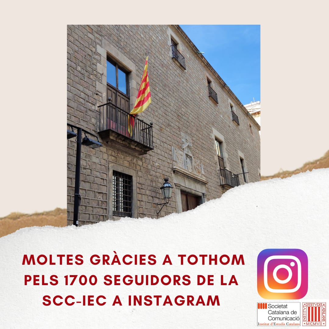 1700 seguidors a Instagram! El compte de la Societat Catalana de Comunicació-Institut d'Estudis Catalans (SCC-IEC) avança! Moltes gràcies a tothom!
instagram.com/scc_iec/ #SCC_IEC #InstitutEstudisCatalans #IEC #Catalunya #Recerca #Ciència #Comunicació #Cultura #Instagram