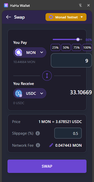 riohenri's tweet photo. Just another day on the grind βοΈ
Swapping $MON β‘οΈ $USDC on #Monad Testnet via @haha_app π
Staying active till mainnet drops π
#AirdropSeason #Web3 #CryptoCommunity #DeFi #Testnet #CryptoTasks #HaHaWallet https://t.co/mfzkwlJkei