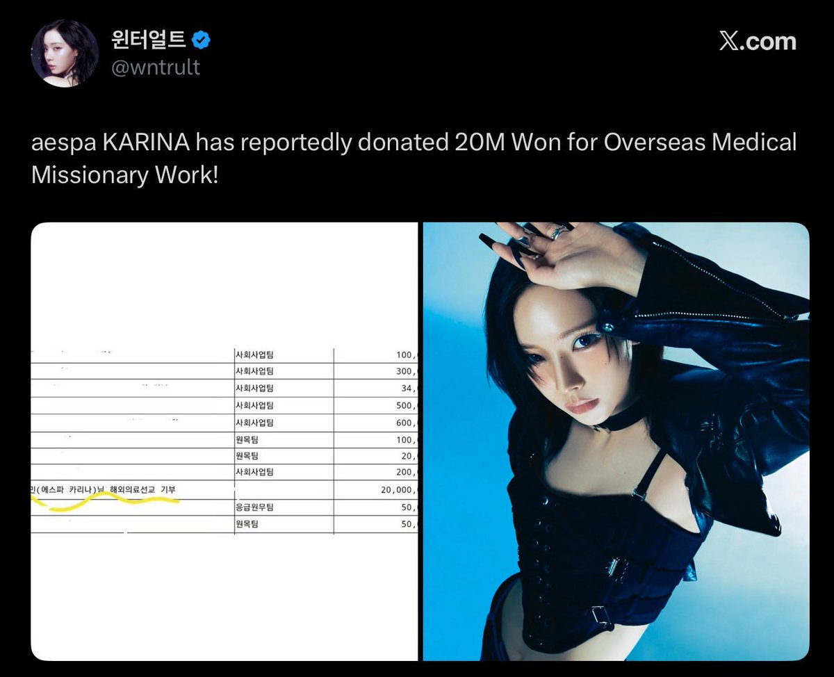 the outfits worn by celebrities at Love Your W event were designated by their brands as part of a sponsorship and in return, they pay W korea in donations (30M for fashion house, 5M for jewelry)

OP stated that karina has been donating nonstop since her debut, and media never