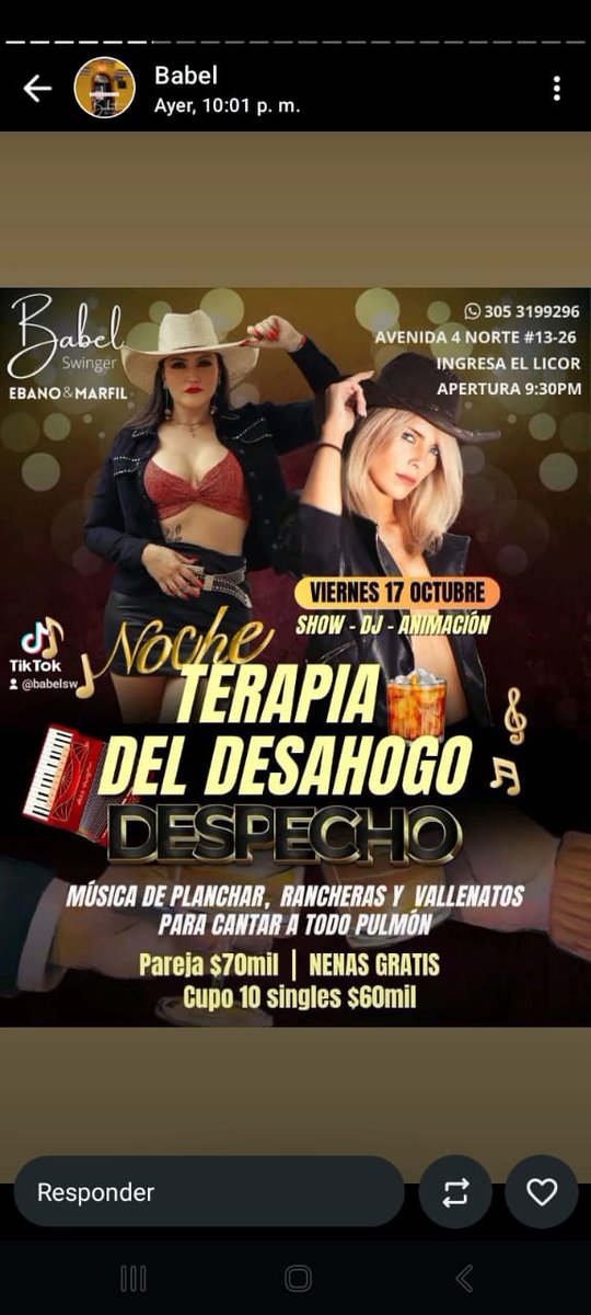 BabelSw's tweet photo. Hoy
Parejas
Trios
Nenas solas gratis
Singles cupo limitados
Ingresan licor
Show
Dj
Animación
Apertura 9 : 30 pm
La cita es hoy en babel club sw
@EbanoSw
@BabelSwinger
#lanegra
#elcapi
#ebanoymarfilcali
#djriko https://t.co/YLevRJKK9x