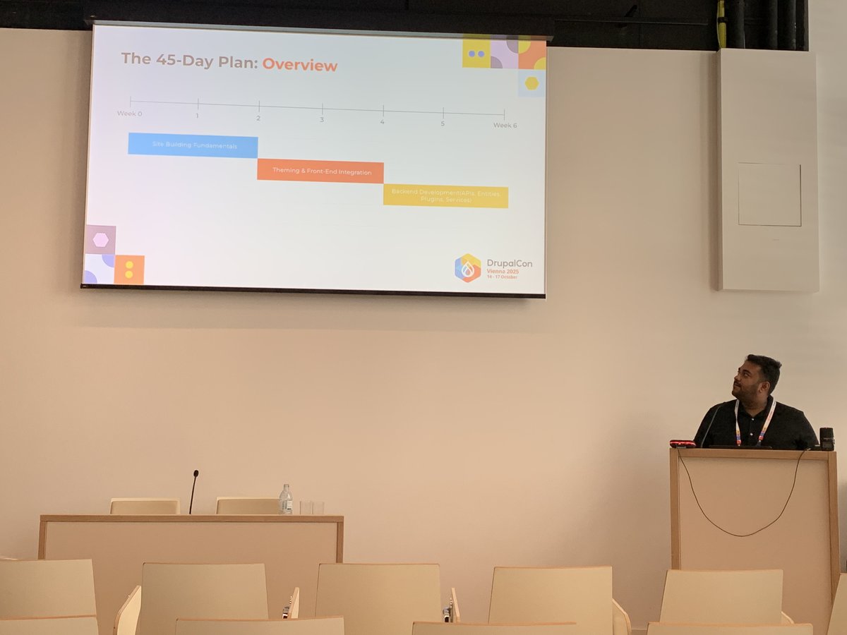 OpenSenseLabs's tweet image. Our Engineering Manager, Pritish Kumar, delivered an insightful talk at #DrupalConVienna 2025 on our 45-Day Onboarding Blueprint.
It's a structured approach that helps new Drupal developers go from learning to building with confidence. 💪💙
#Drupal #OpenSenseLabs #Onboarding