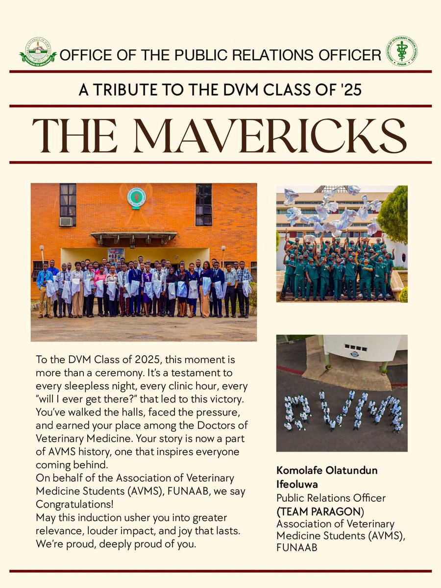 AVMS_FUNAAB's tweet image. AVMS FUNAAB celebrates you, THE MAVERICKS.🥳🥂
Congratulations!!!🥳